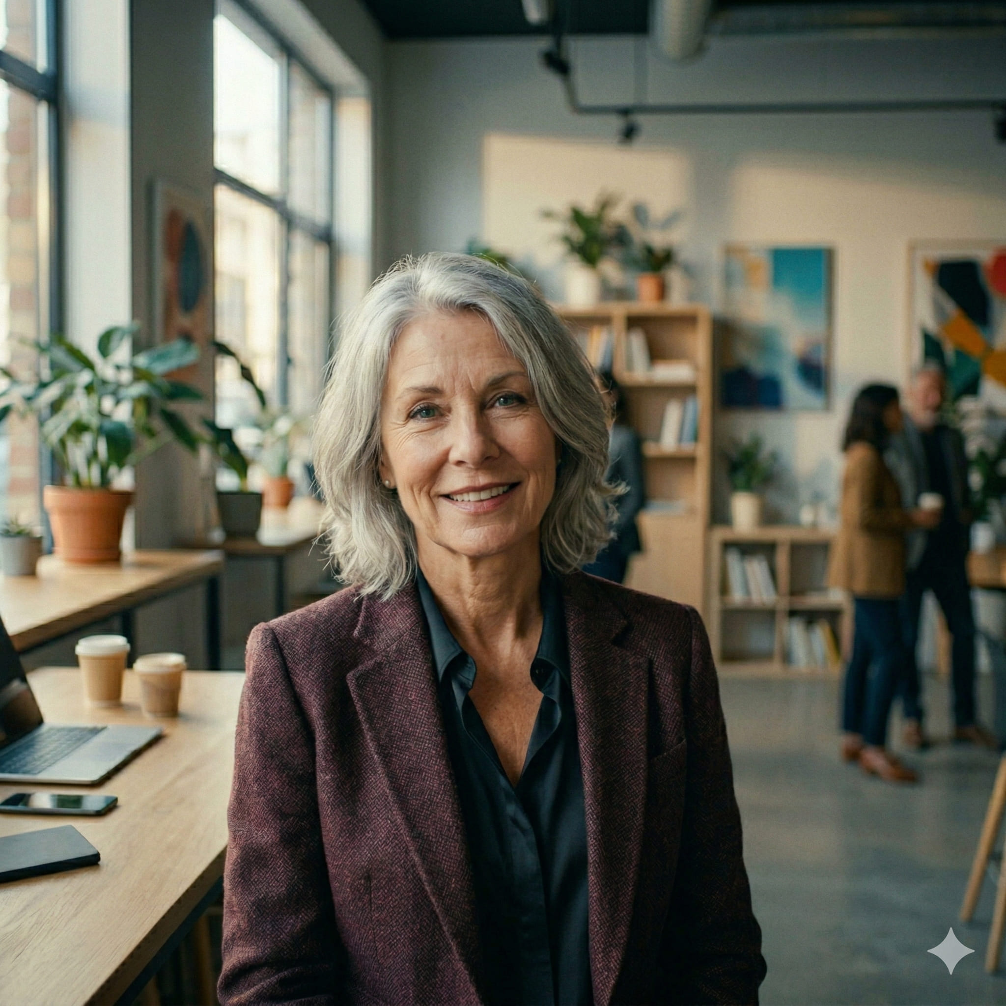 Two professionals in conversation at a creative workspace — collaborative approach at Klever Media